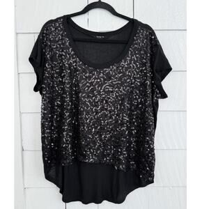 Better Be Womens Large Black Sequin Top Party Night Out Dressy Casual Disco Chic